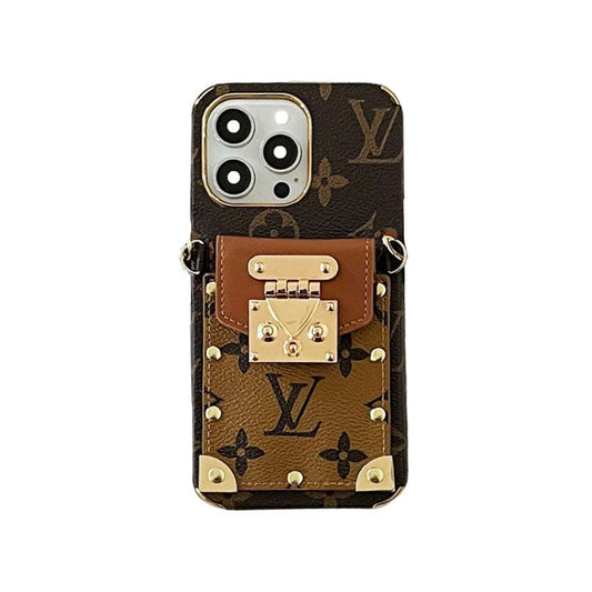 MONOGRAM IPHONE CASE WITH CARD HOLDER AND STRAP BLACK