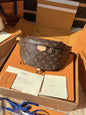 LV Bumbag Monogram Canvas Crossbody Belt Bag with Leather Trim and Adjustable Strap (37 x 14 x 13) cm