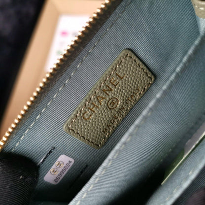 Chanel Quilted Caviar Leather Wallet with CC Logo and Zip Closure
