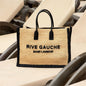 Saint Laurent RIVE GAUCHE TOTE BAG IN RAFFIA AND LEATHER