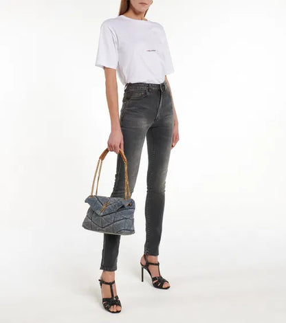 YSL Puffer Small Denim Shoulder Bag
