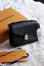 LV Pochette Métis Monogram Empreinte Leather Handle Crossbody Bag with Navy Blue Leather Trim