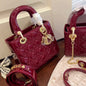 Lady Dior Burgundy Leather Bag