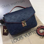 LV Pochette Métis Monogram Empreinte Leather Handle Crossbody Bag with Navy Blue Leather Trim