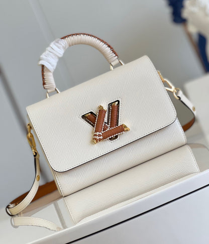 LV Twist MM Epi Leather Handle Crossbody Bag with LV Twist Lock White Quartz (23 x 17 x 9.5) cm