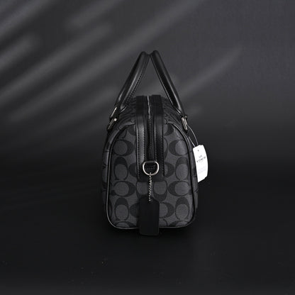 Coach Signature Duffel Bag – Black Monogram Canvas with Leather Trim