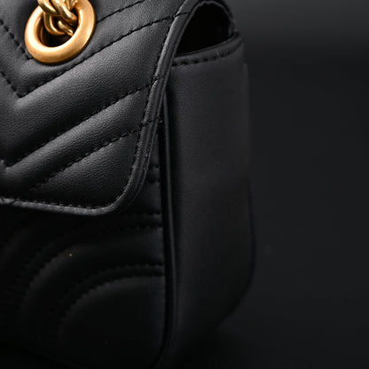 Gucci GG Marmont Small Matelassé Shoulder Bag – Black Leather with Gold Hardware