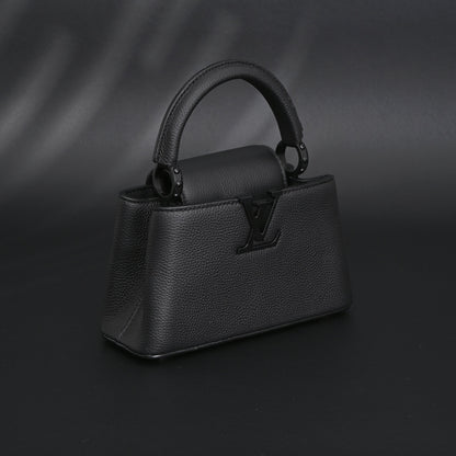Louis Vuitton Black Grain Leather Mini Top Handle Bag With Chain Strap