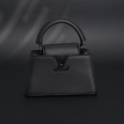 Louis Vuitton Black Grain Leather Mini Top Handle Bag With Chain Strap