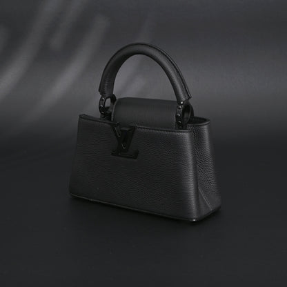 Louis Vuitton Black Grain Leather Mini Top Handle Bag With Chain Strap