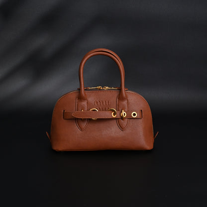 Miu Miu Leather Bowler Top Handle Bag Cognac