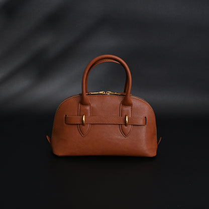 Miu Miu Leather Bowler Top Handle Bag Cognac