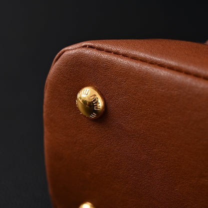 Miu Miu Leather Bowler Top Handle Bag Cognac