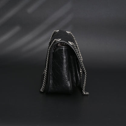 Saint Laurent Niki Medium Black Crinkled Leather Shoulder Bag