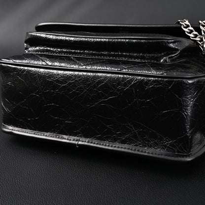 Saint Laurent Niki Medium Black Crinkled Leather Shoulder Bag