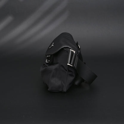 Prada Nylon Black Belt Bag with Silver Logo