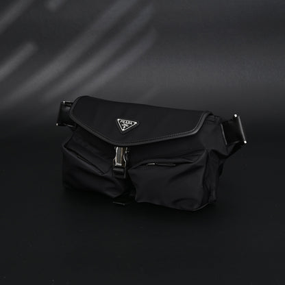 Prada Nylon Black Belt Bag with Silver Logo