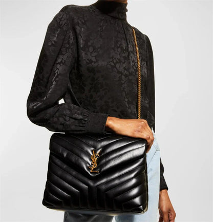 YSL Medium 32 Loulou Bag Black in Gold 32x22x11cm