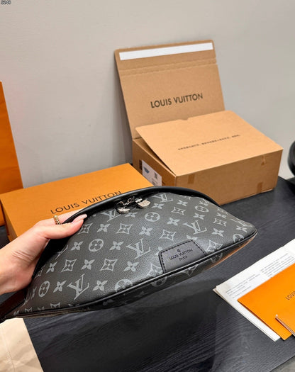 LV Bumbag Monogram Eclipse Canvas Crossbody Bag with Black Leather Trim