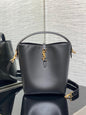 YSL Le 37 Black Shiny Leather Handle Shoulder Bag with YSL Charm and Adjustable Strap (20 x 25 x 16) cm