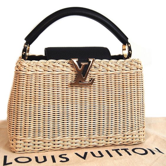 LV Capucines BB Rattan Woven Handle Shoulder Bag with Leather Trim (27 x 18) cm